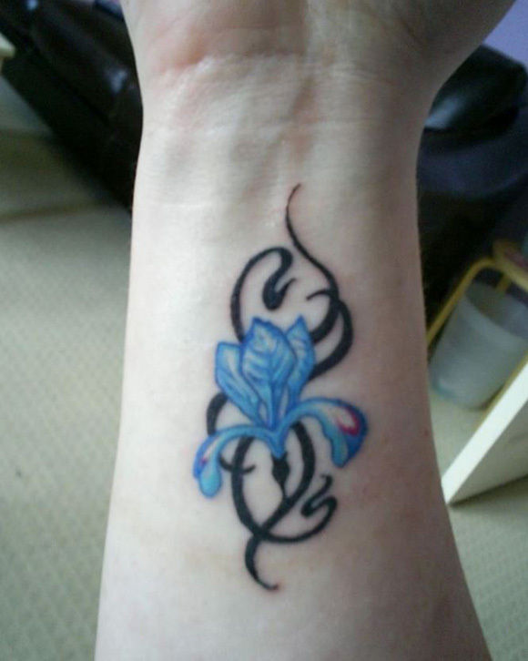 blue Flower wrist tattoo