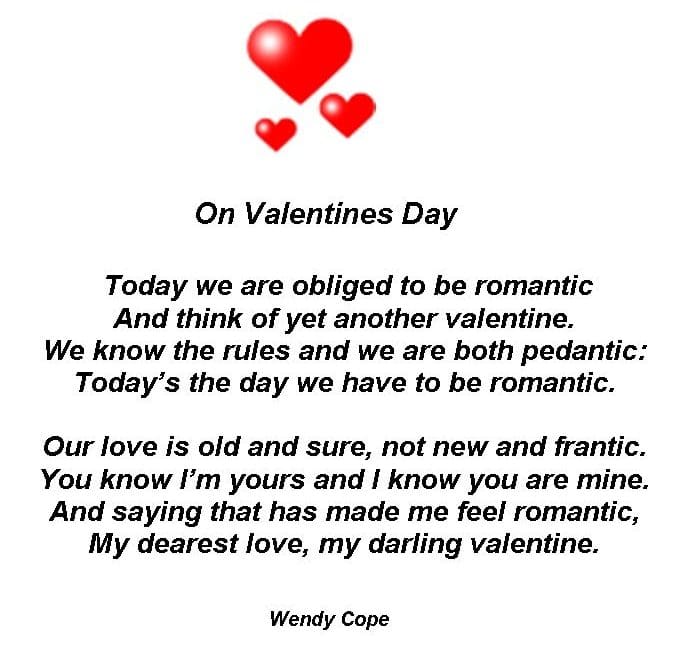 On valentines day Wendy Cope