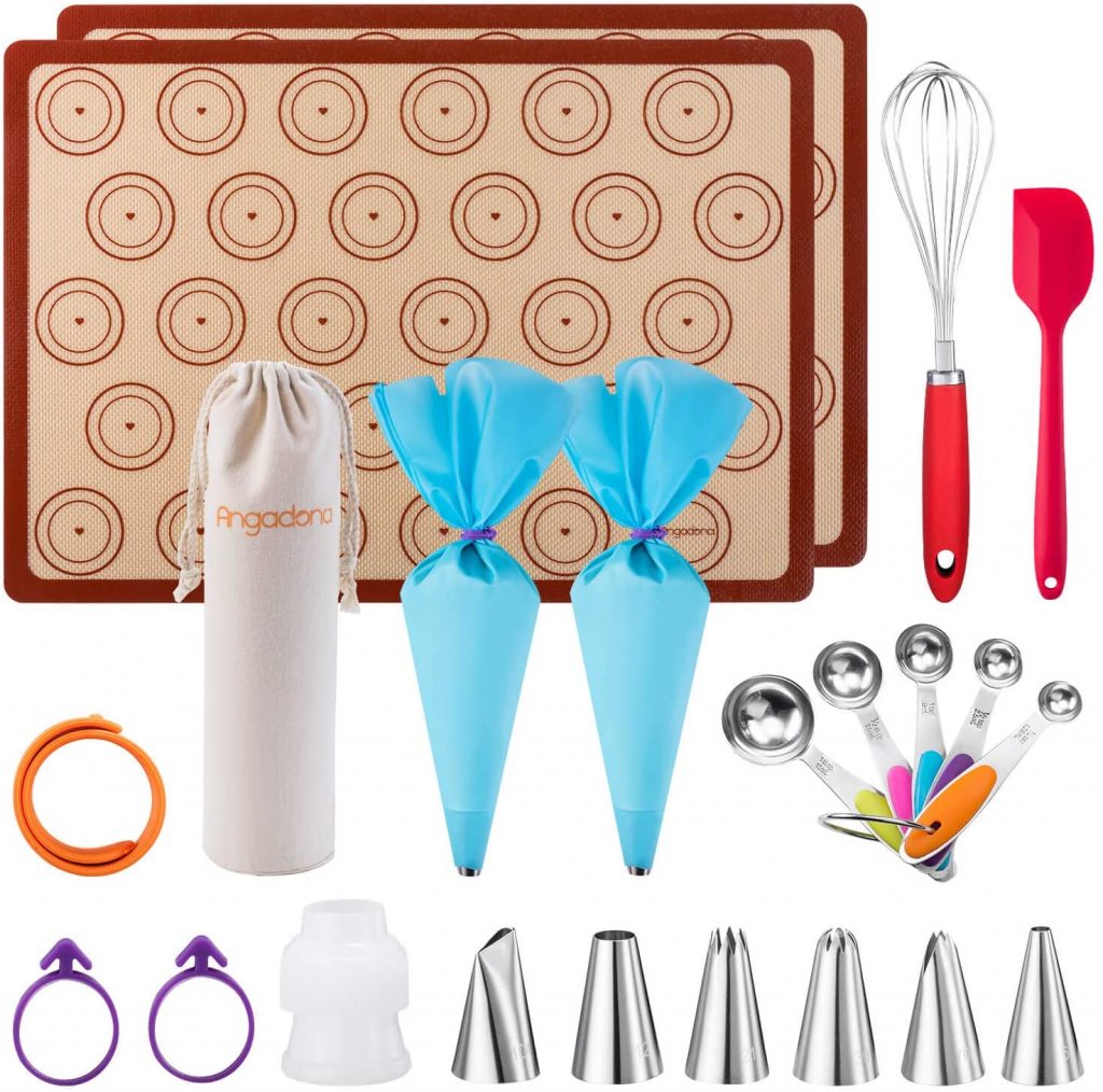 Macaron Kit Silicone Baking Mat set, Macaroon Piping Bag and Piping Tip 