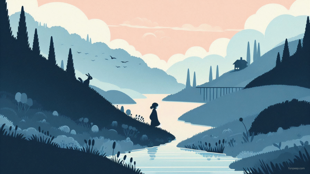 Ghibli-inspired landscape minimalist wallpaper